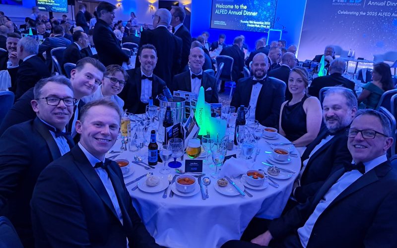 The Bridgnorth Aluminium team sat at a table at the ALFED Awards dinner